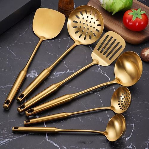 Luxurious 7-Piece Brushed Gold Stainless Steel Kitchen Utensil Set